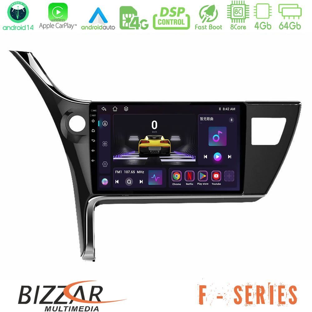 Bizzar F Series 8Core Android14 4+64GB  Toyota Corolla 2017-2018 Navigation Multimedia Tablet 10" Με Carplay & Android Auto