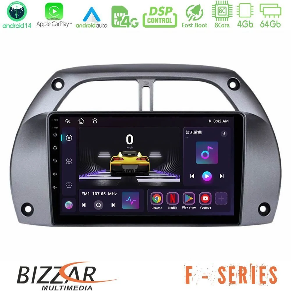 Bizzar F Series 8Core Android14 4+64GB  Toyota RAV4 2001 - 2006 Navigation Multimedia Tablet 9" Με Carplay & Android Auto