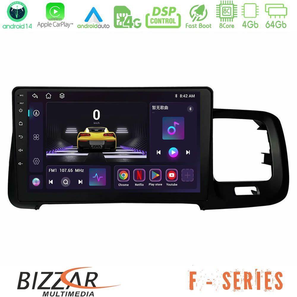 Bizzar F Series 8Core Android14 4+64GB  Volvo S60 2010-2018 Navigation Multimedia Tablet 9" Με Carplay & Android Auto