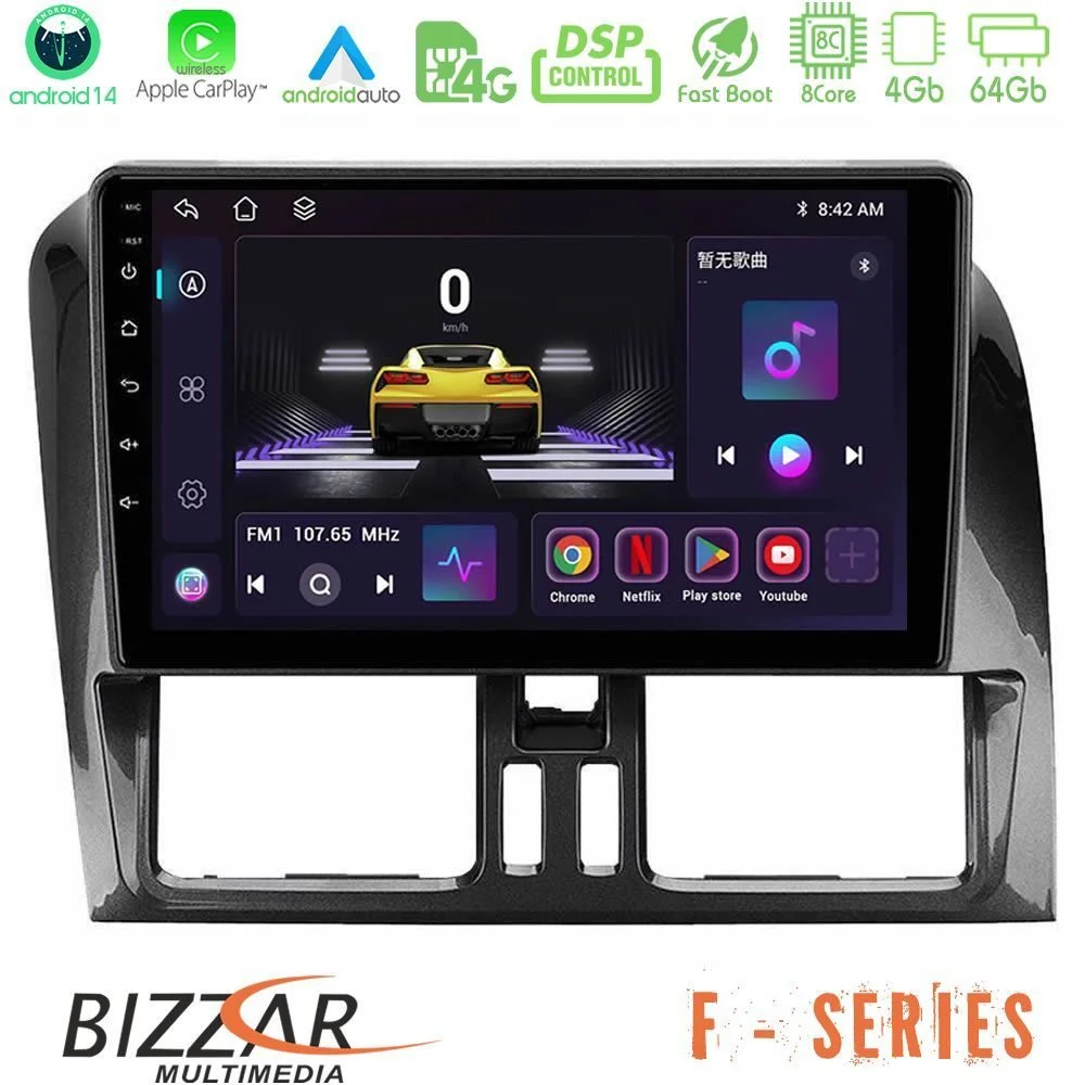Bizzar F Series 8Core Android14 4+64GB  Volvo XC60 2009-2012 Navigation Multimedia Tablet 9" Με Carplay & Android Auto