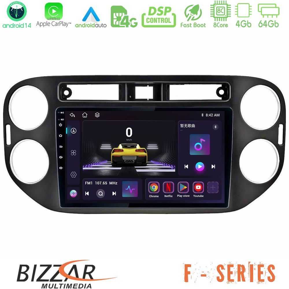 Bizzar F Series 8Core Android14 4+64GB VW Tiguan Navigation Multimedia Tablet 9" (23mm alarm button) Με Carplay & Android Auto
