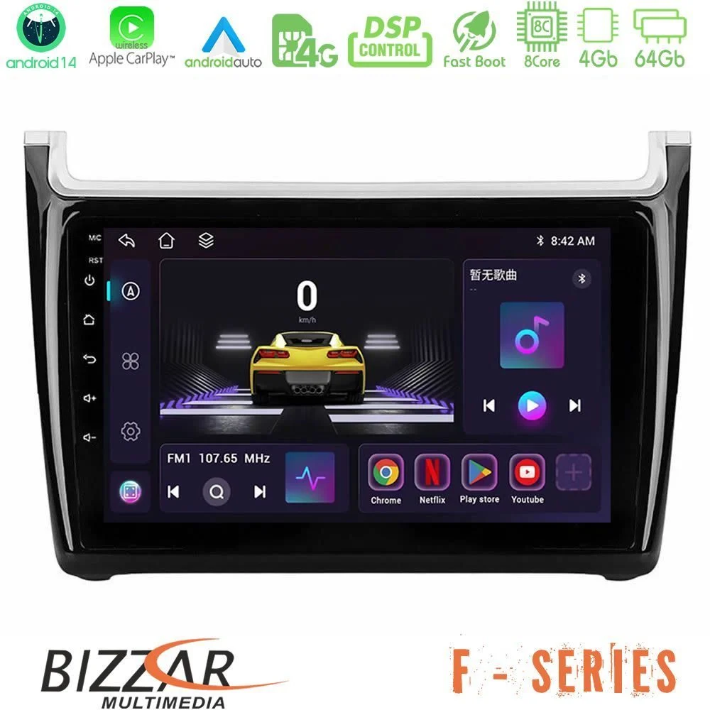 Bizzar F Series 8Core Android14 4+64GB Vw Polo 2014-2017 Navigation Multimedia Tablet 9" Με Carplay & Android Auto