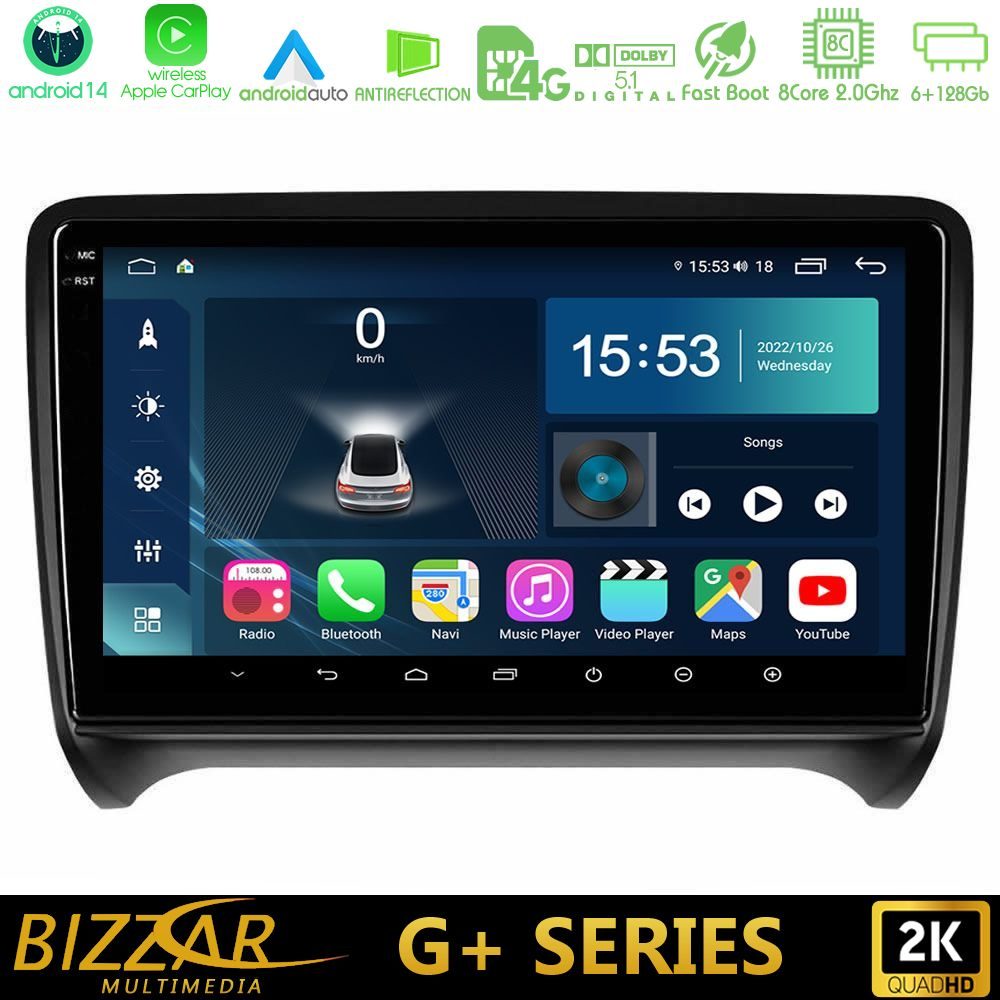 Bizzar G+ Series Audi TT B7 8core Android14 6+128GB Navigation Multimedia Tablet 9"