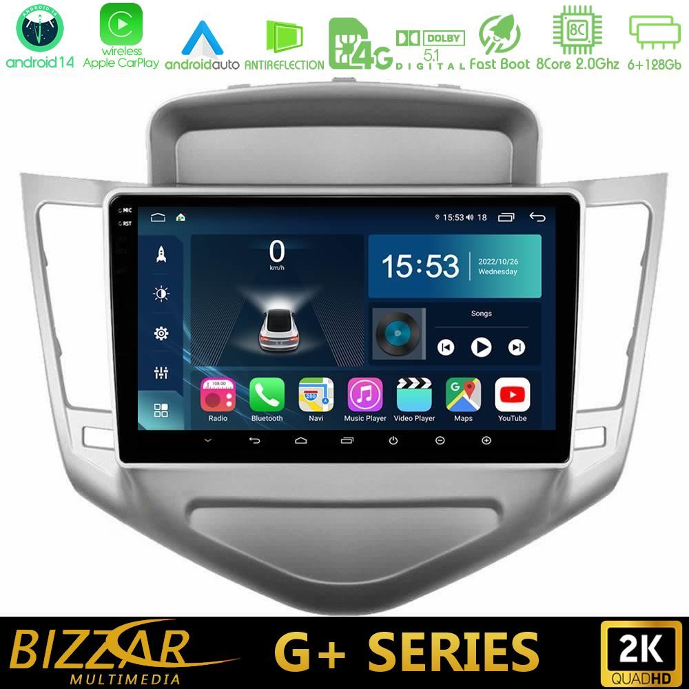 Bizzar G+ Series Chevrolet Cruze 2009-2012 8core Android14 6+128GB Navigation Multimedia Tablet 9"