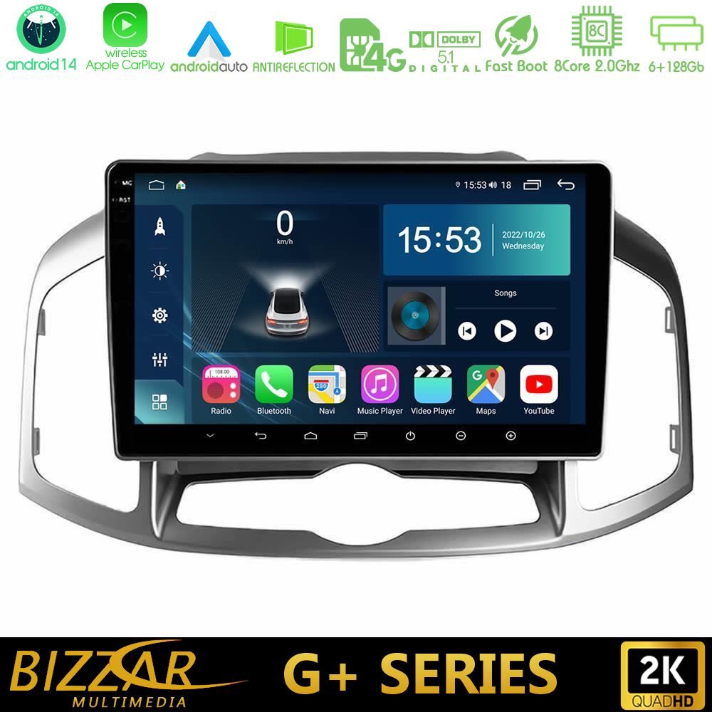 Bizzar G+ Series Chevrolet Captiva 2012-2016 8Core Android14 6+128GB Navigation Multimedia Tablet 10"