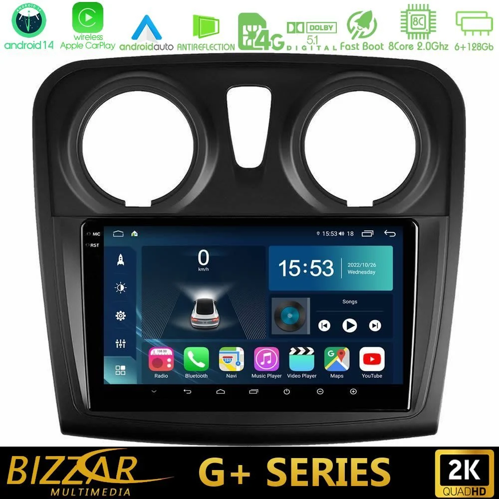 Bizzar G+ Series Dacia Dokker 2014-2021 8core Android14 6+128GB Navigation Multimedia Tablet 9"