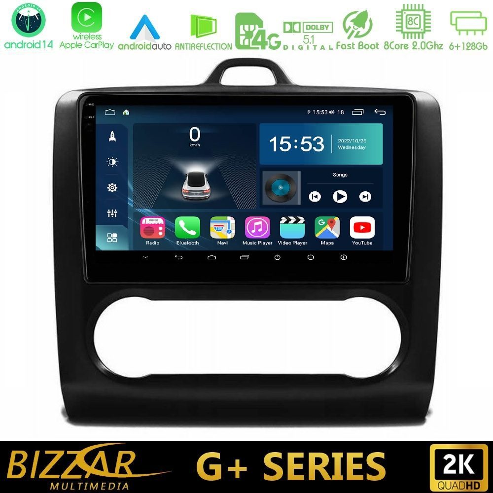 Bizzar G+ Series Ford Focus Auto AC 8core Android14 6+128GB Navigation Multimedia Tablet 9"