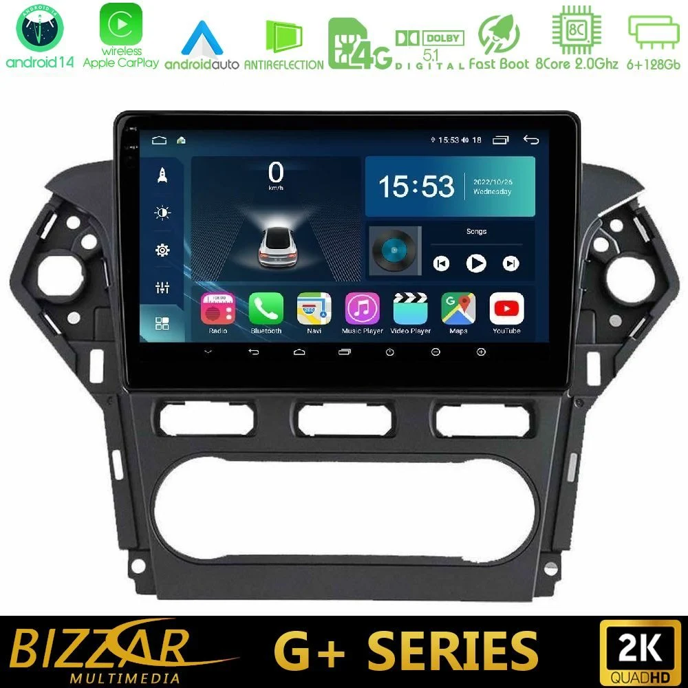 Bizzar G+ Series Ford Mondeo 2011-2014 8core Android14 6+128GB Navigation Multimedia Tablet 10"