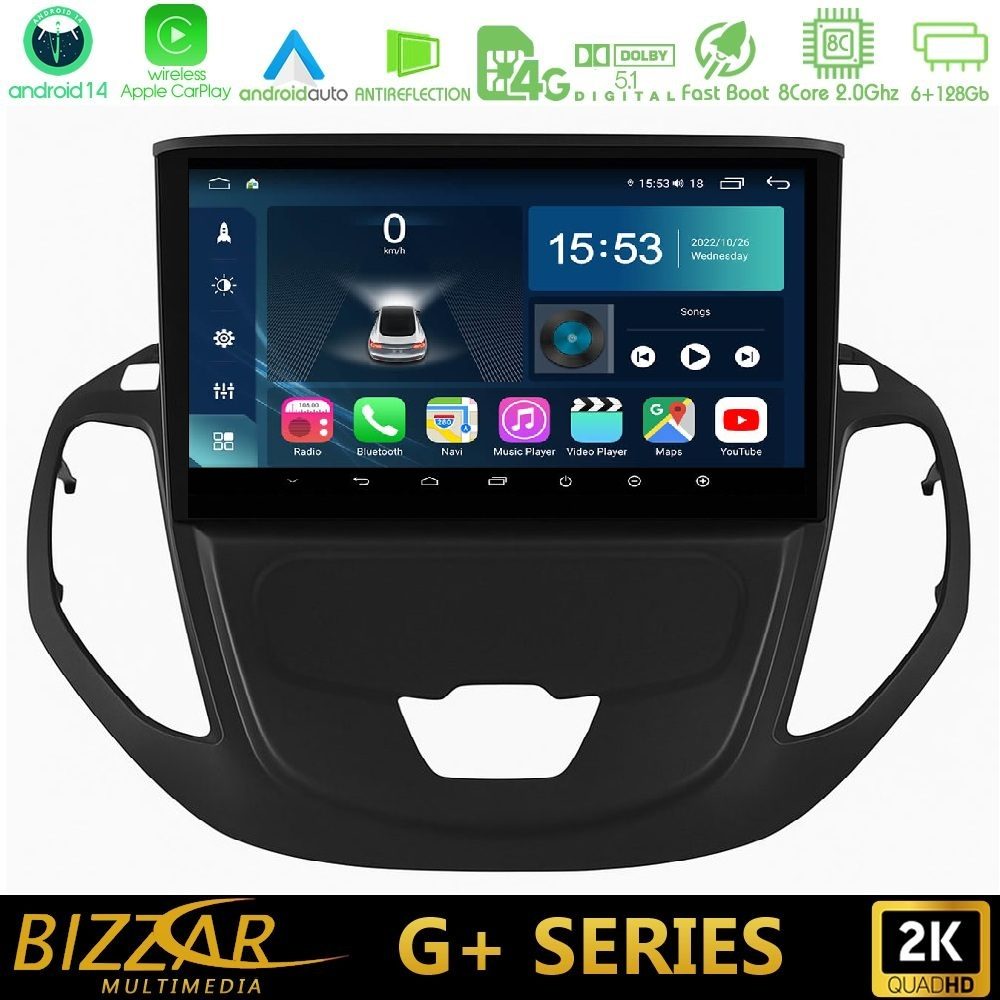 Bizzar G+ Series Ford Transit Courier 2015-2023 8core Android14 6+128GB Navigation Multimedia Tablet 9"