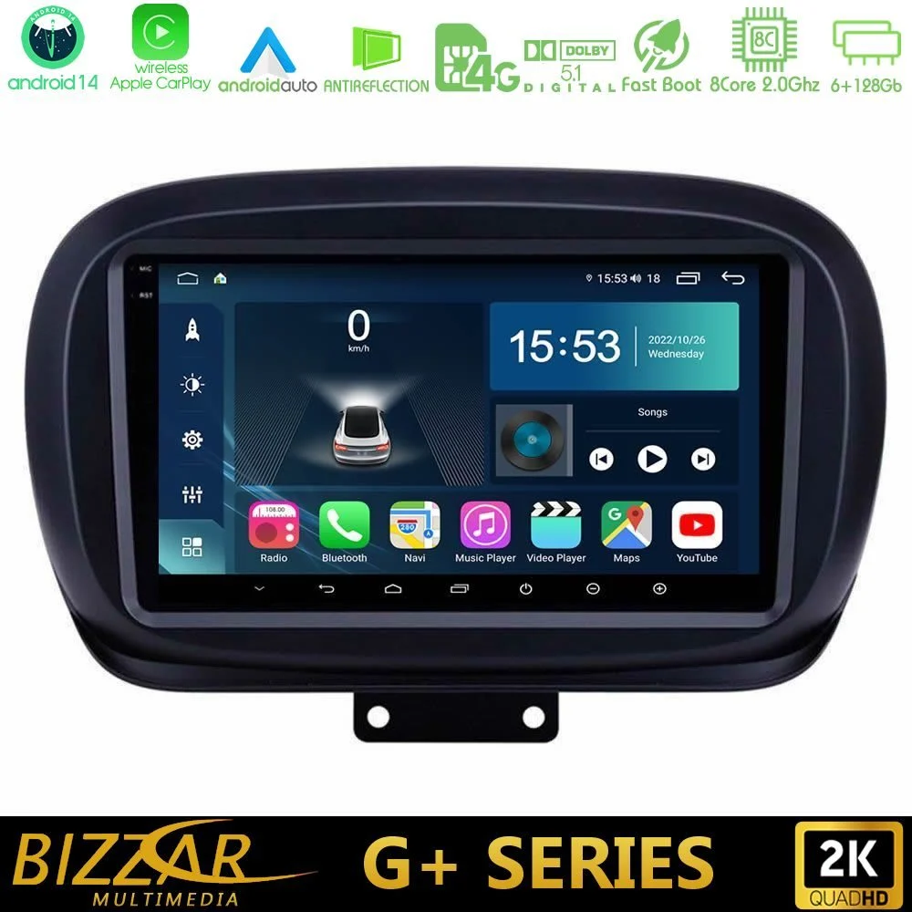 Bizzar G+ Series Fiat 500X 8core Android14 6+128GB Navigation Multimedia Tablet 9"