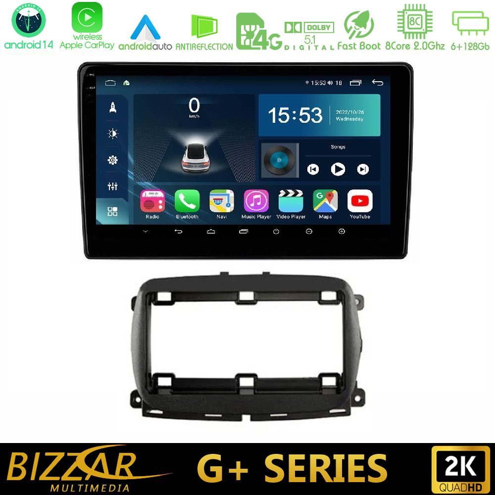 Bizzar G+ Series Fiat 500 2016> 8core Android14 6+128GB Navigation Multimedia Tablet 9"