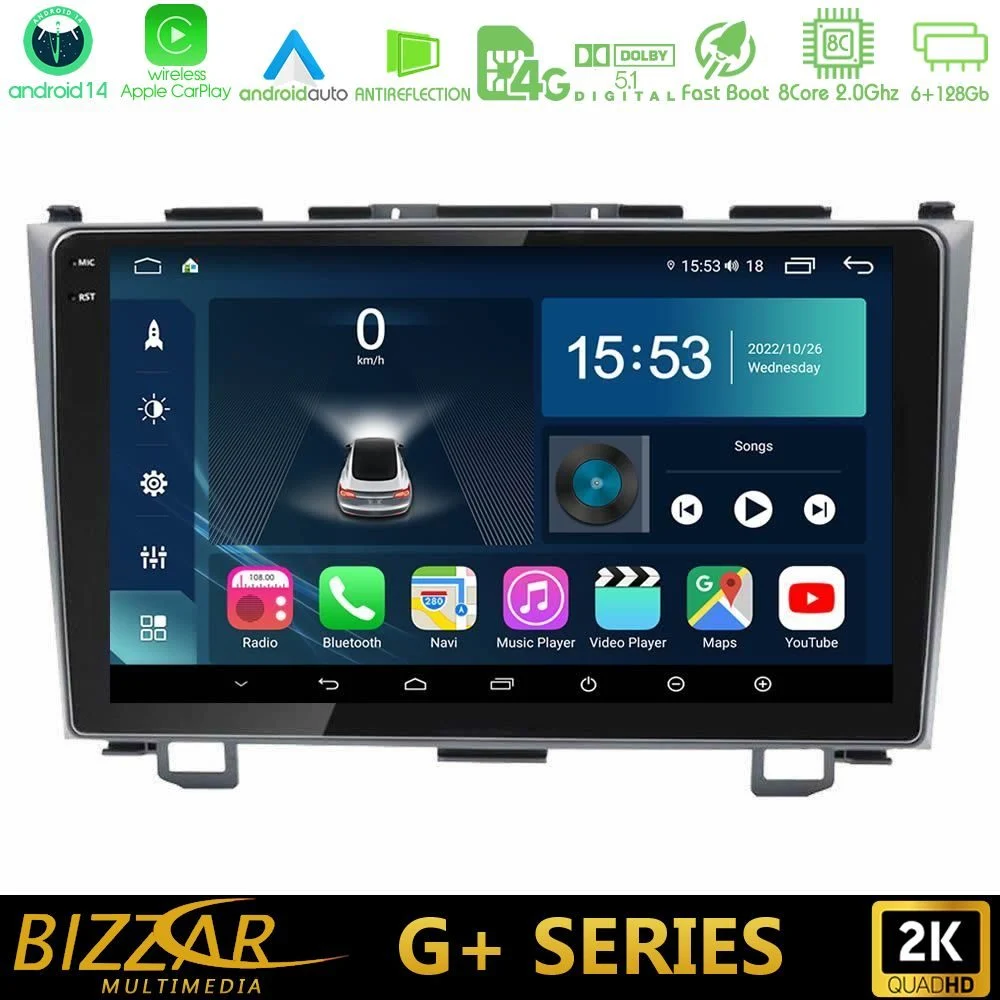 Bizzar G+ Series Honda CRV 8core Android14 6+128GB Navigation Multimedia Tablet 9"