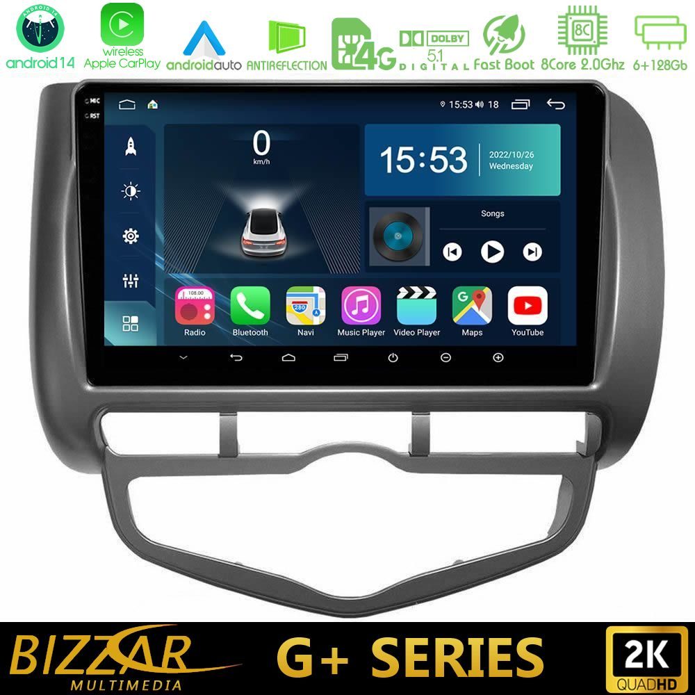 Bizzar G+ Series Honda Jazz 2002-2008 (Auto A/C) 8core Android14 6+128GB Navigation Multimedia Tablet 9"