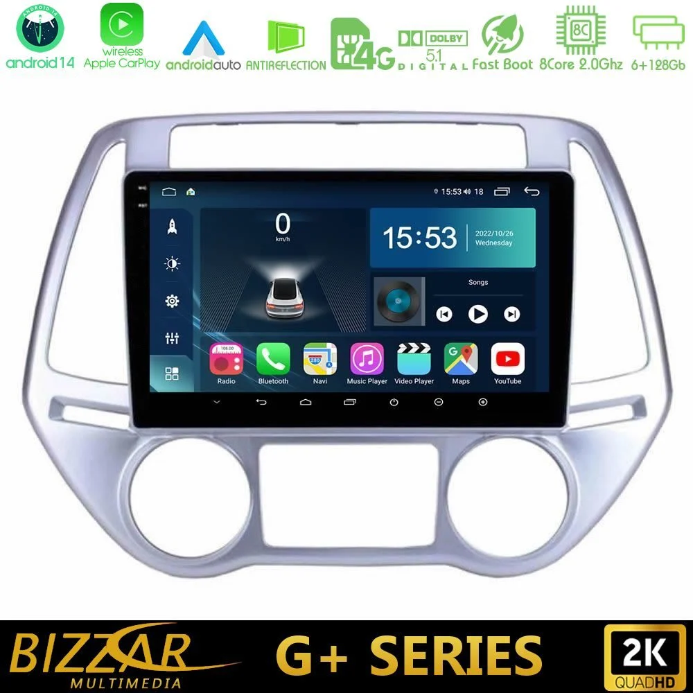 Bizzar G+ Series Hyundai i20 2012-2014 8core Android14 6+128GB Navigation Multimedia Tablet 9"