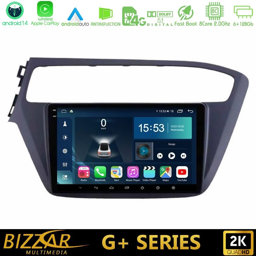 Bizzar G+ Series Hyundai i20 2018-2020 8core Android14 6+128GB Navigation Multimedia Tablet 9"