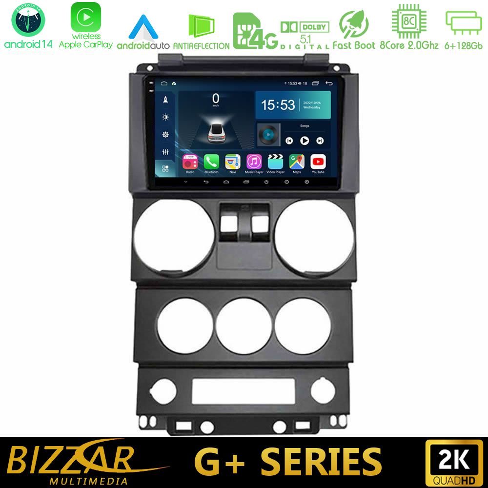 Bizzar G+ Series Jeep Wrangler 2Door 2008-2010 8core Android14 6+128GB Navigation Multimedia Tablet 9"