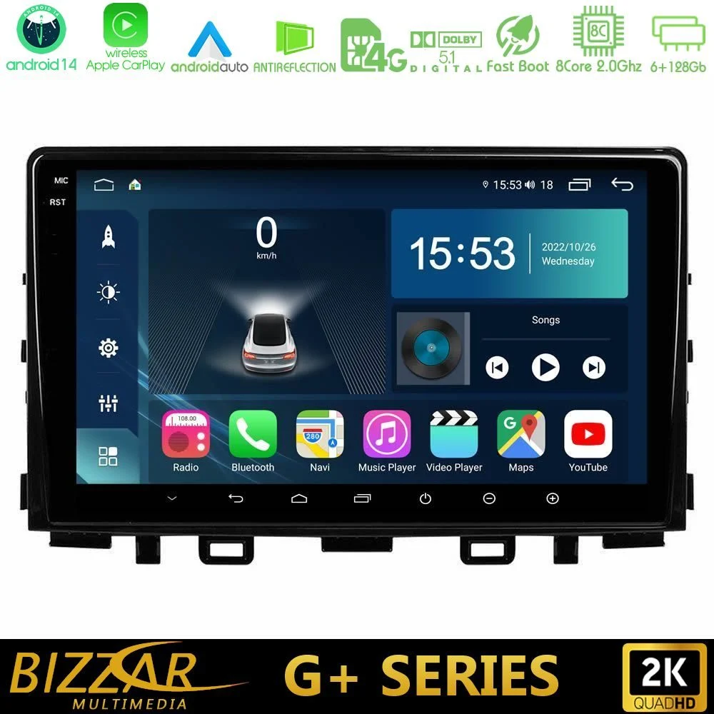 Bizzar G+ Series Kia Stonic 8core Android14 6+128GB Navigation Multimedia Tablet 9"