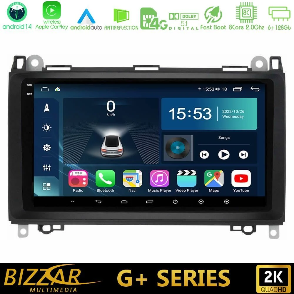 Bizzar G+ Series Mercedes A/B/Vito/Sprinter Class 8core Android14 6+128GB Navigation Multimedia 9"