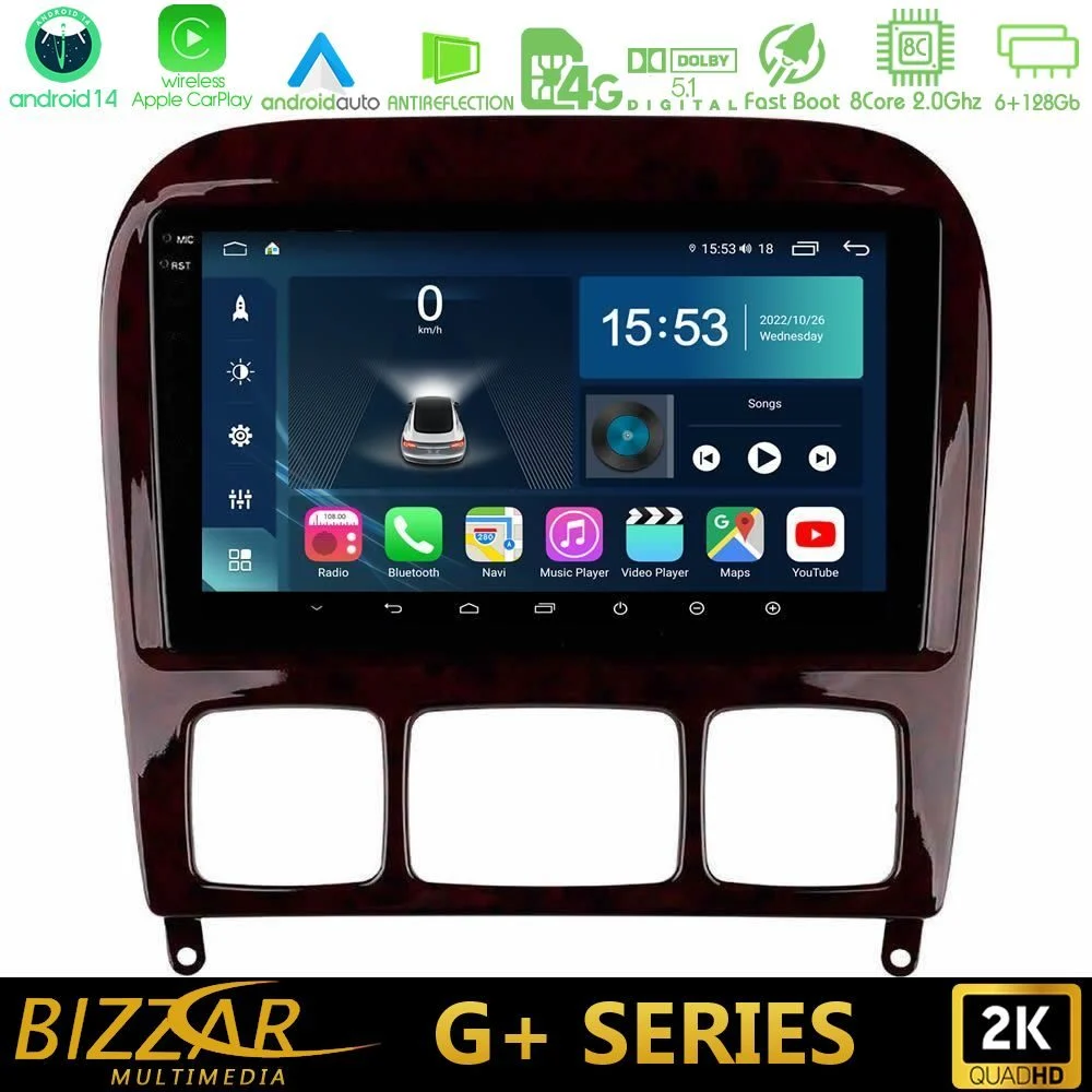Bizzar G+ Series Mercedes S Class 1999-2004 (W220) 8core Android14 6+128GB Navigation Multimedia Tablet 9"