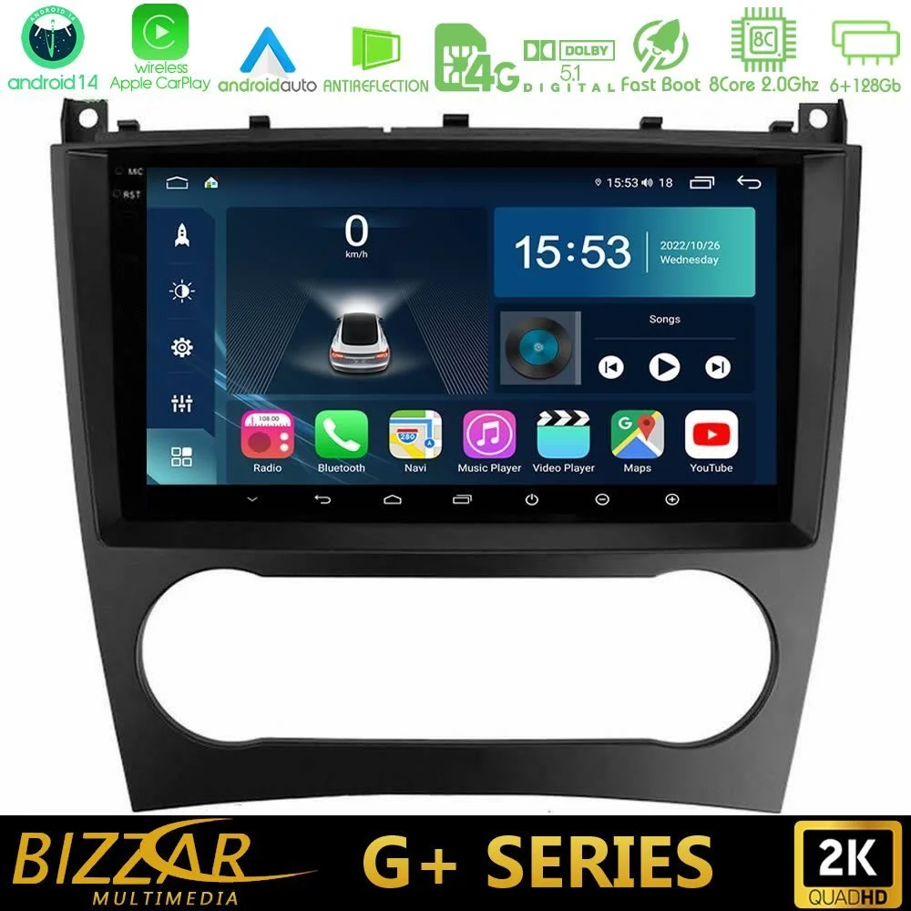 Bizzar G+ Series Mercedes W203 Facelift 8core Android14 6+128GB Navigation Multimedia Tablet 9"