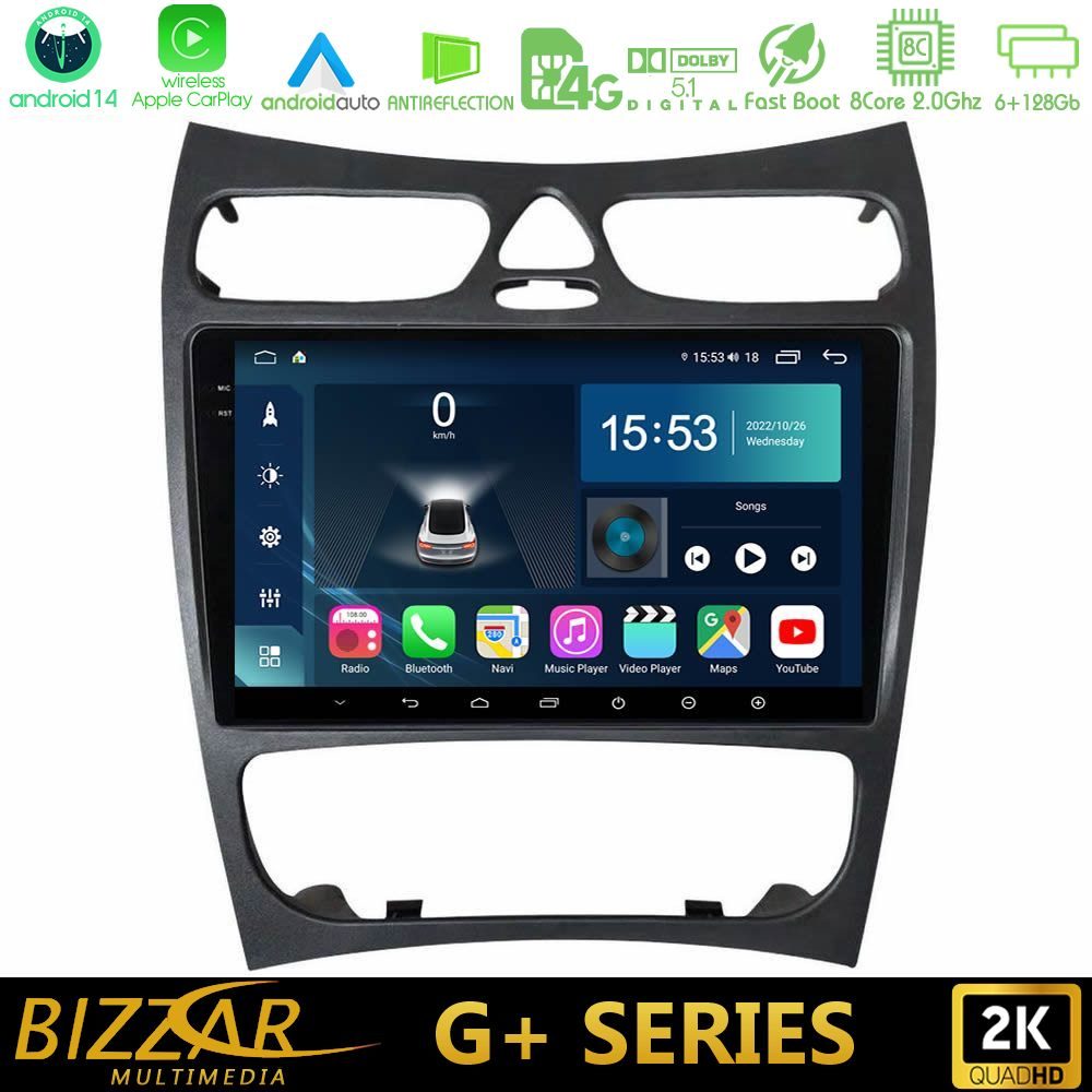 Bizzar G+ Series Mercedes CLK Class W209 2000-2004 8Core Android14 6+128GB Navigation Multimedia Tablet 9"