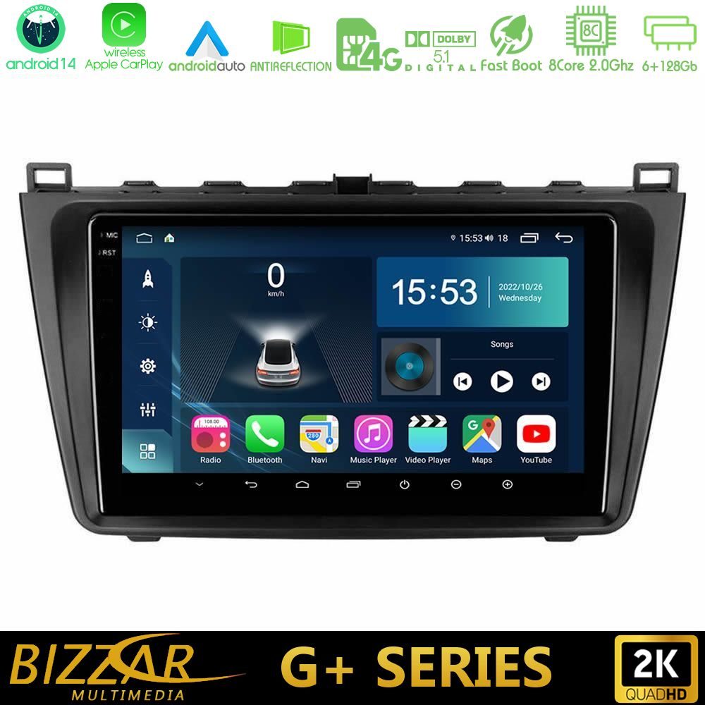 Bizzar G+ Series Mazda 6 2008-2012 8core Android14 6+128GB Navigation Multimedia Tablet 9"