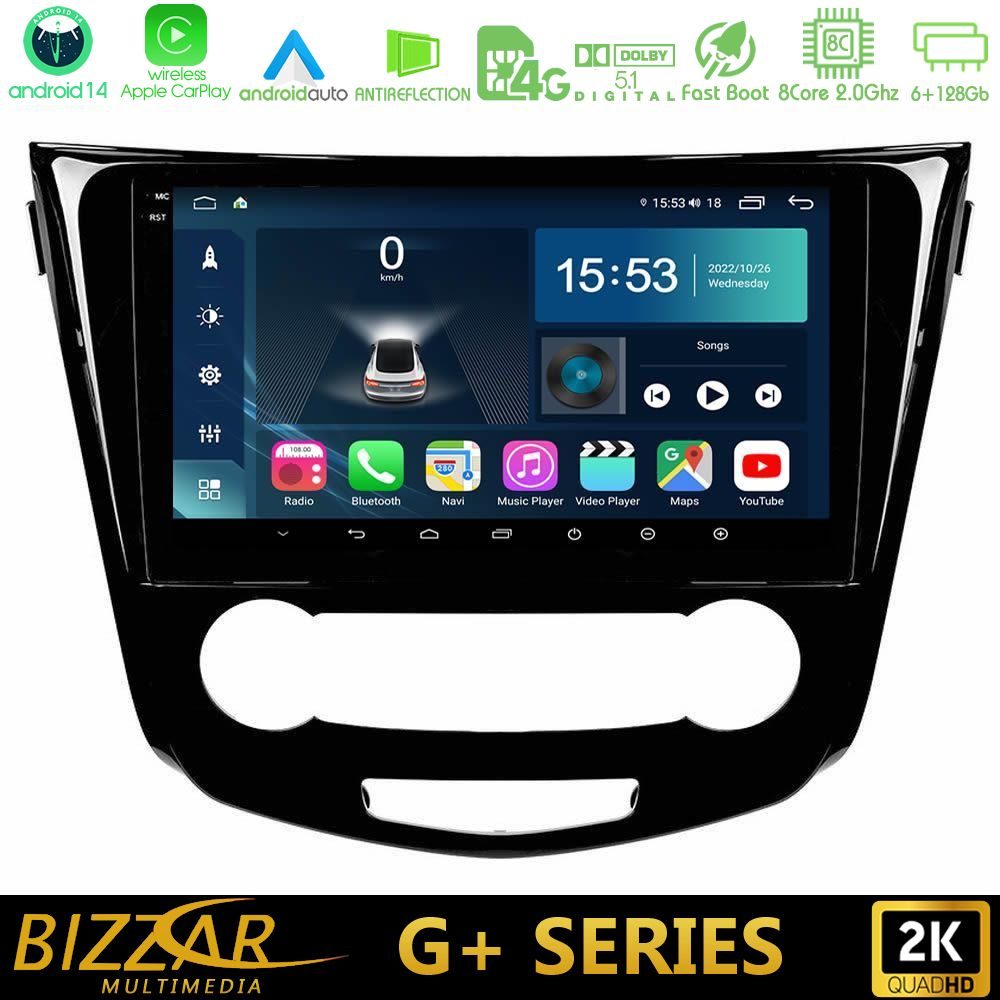 Bizzar G+ Series Nissan Qashqai J11 (Manual A/C) 8core Android14 6+128GB Navigation Multimedia Tablet 10"