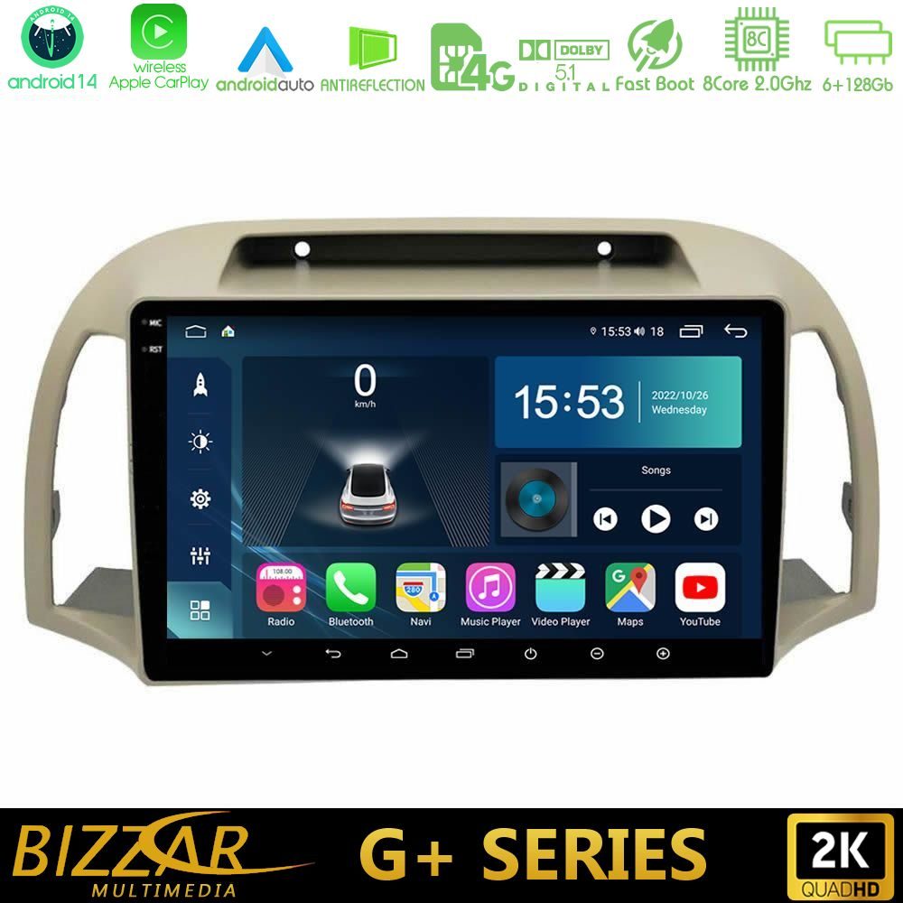 Bizzar G+ Series Nissan Micra K12 2002-2010 8core Android14 6+128GB Navigation Multimedia Tablet 9"