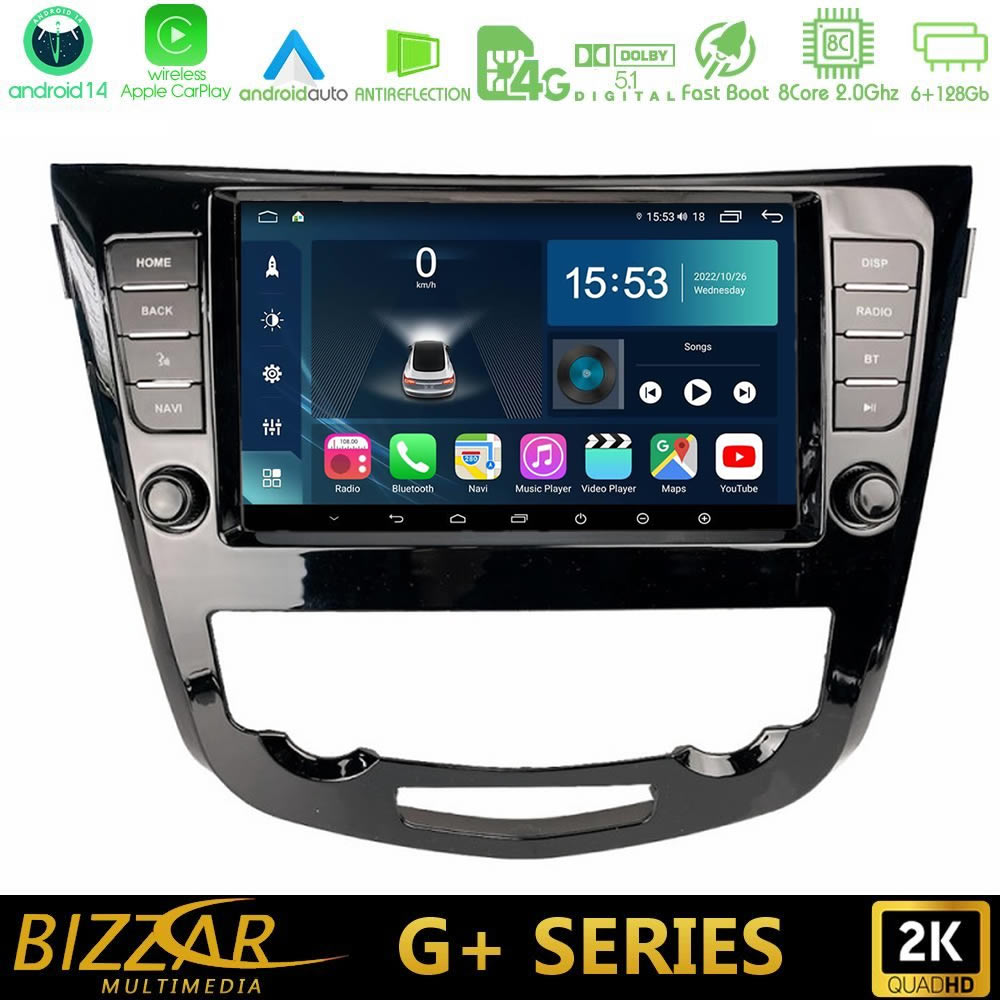 Bizzar G+ Series Nissan Qashqai J11 (AUTO A/C) 8core Android14 6+128GB Navigation Multimedia Tablet 9"