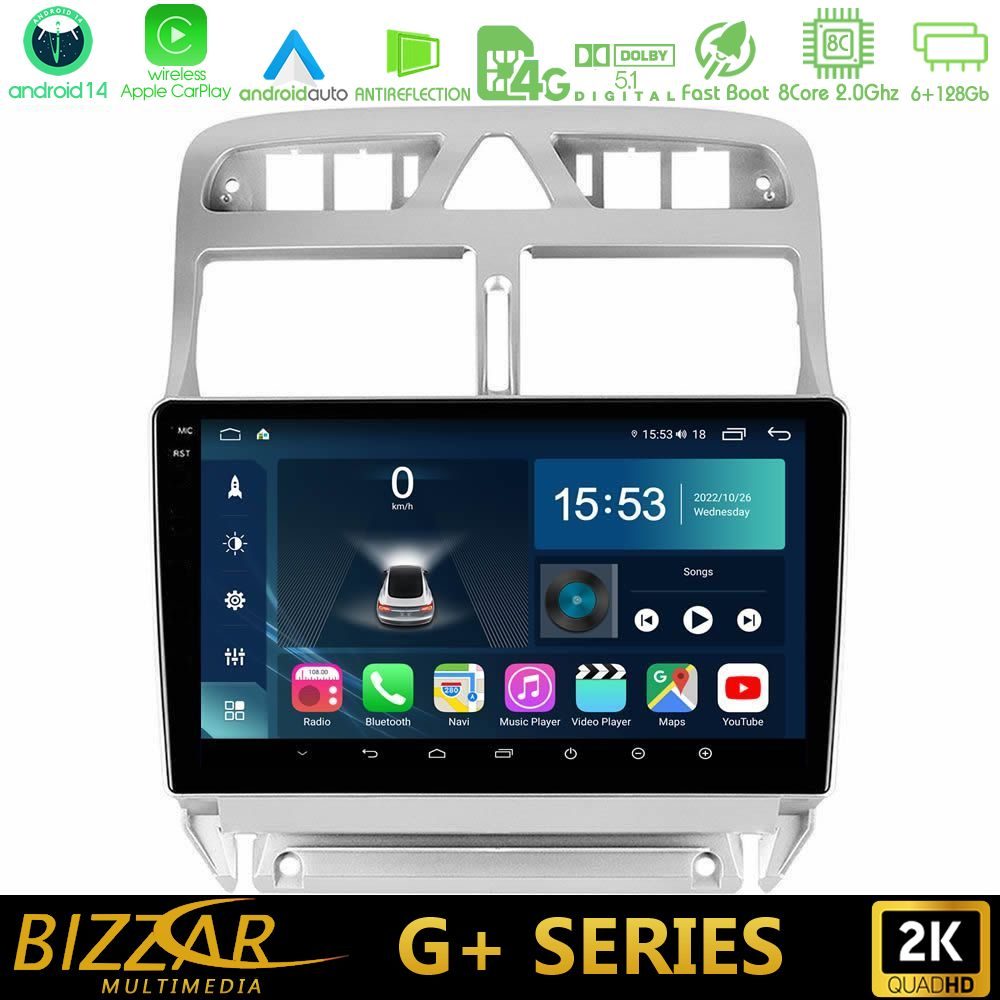 Bizzar G+ Series Peugeot 307 2002-2008 8core Android14 6+128GB Navigation Multimedia Tablet 9"