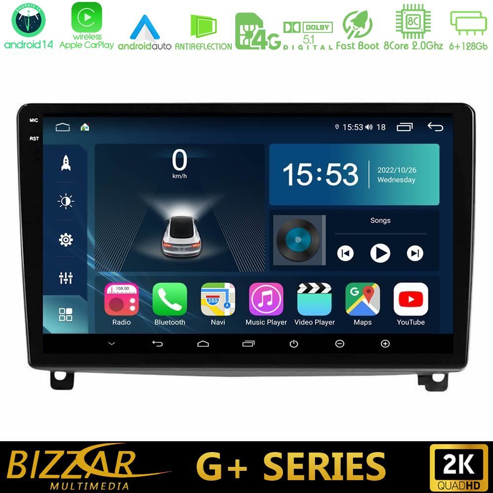 Bizzar G+ Series Peugeot 407 8core Android14 6+128GB Navigation Multimedia Tablet 9"