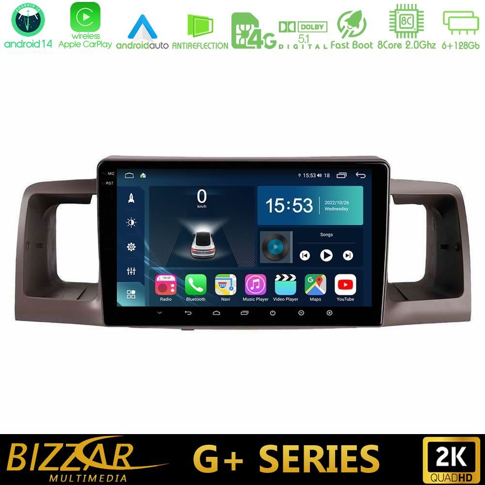 Bizzar G+ Series Toyota Corolla 2002-2006 8Core Android14 6+128GB Navigation Multimedia Tablet 9"
