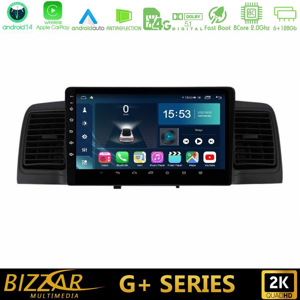 Bizzar G+ Series Toyota Corolla 2002-2006 8Core Android14 6+128GB Navigation Multimedia Tablet 9"