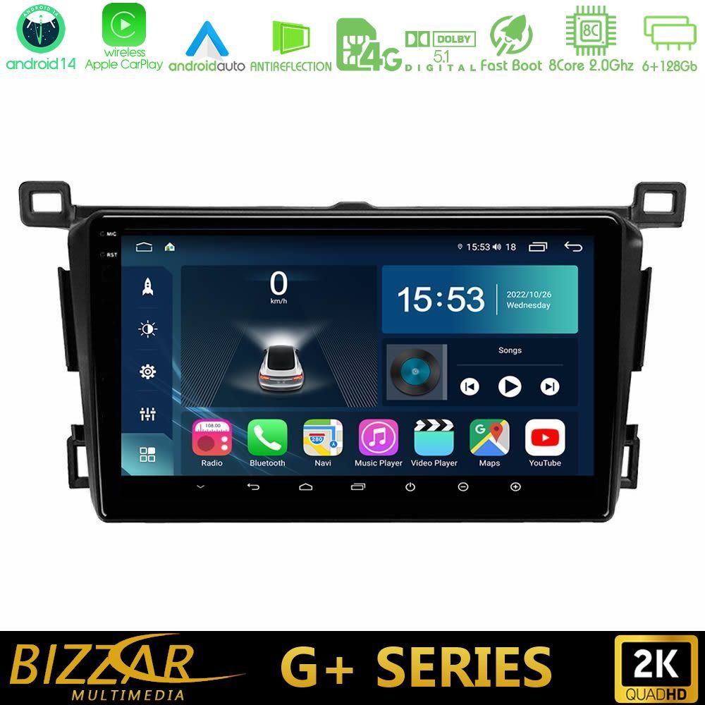Bizzar G+ Series Toyota RAV4 2013-2018 8core Android14 6+128GB Navigation Multimedia Tablet 9"