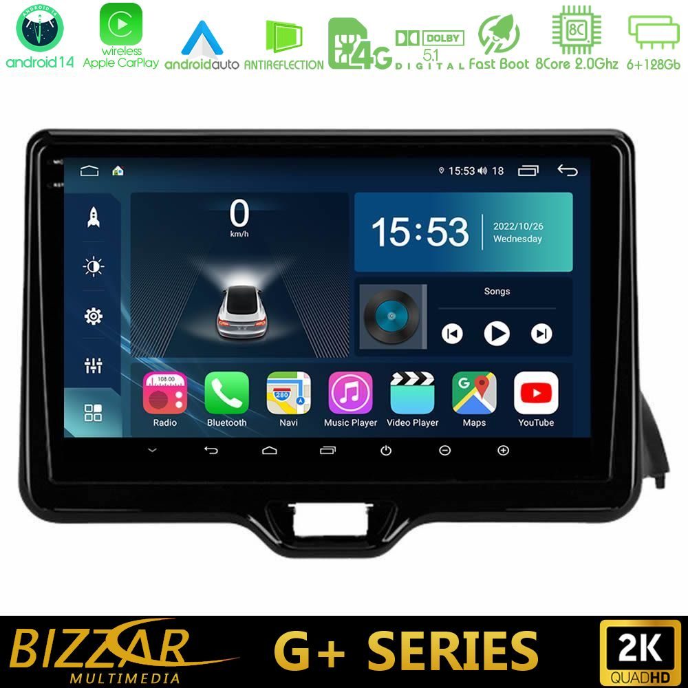 Bizzar G+ Series Toyota Yaris 2020-> 8Core Android14 6+128GB Navigation Multimedia Tablet 10"