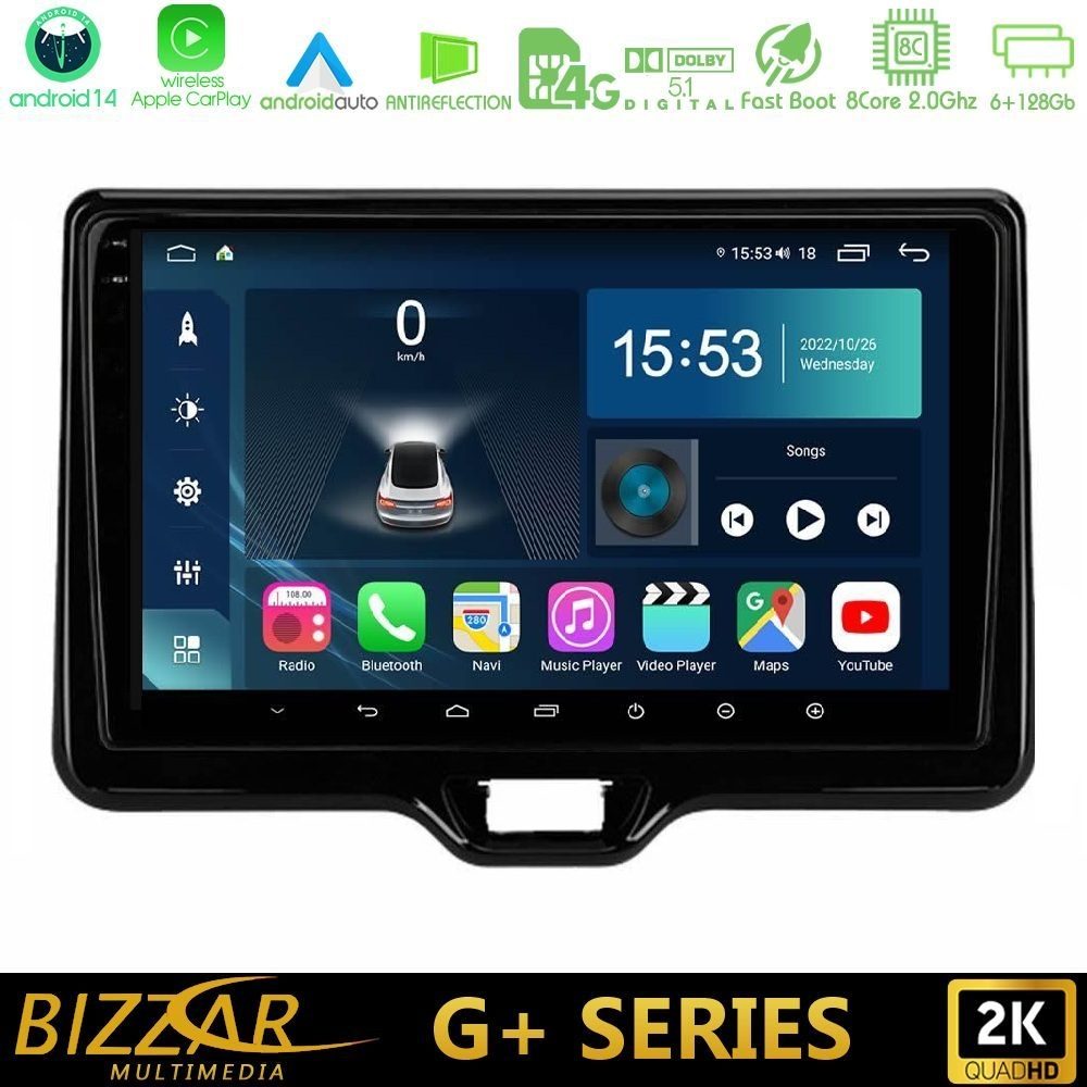 Bizzar G+ Series Toyota Yaris Cross RHD 2020-> (Low Version) 8core Android14 6+128GB Navigation Multimedia Tablet 9"