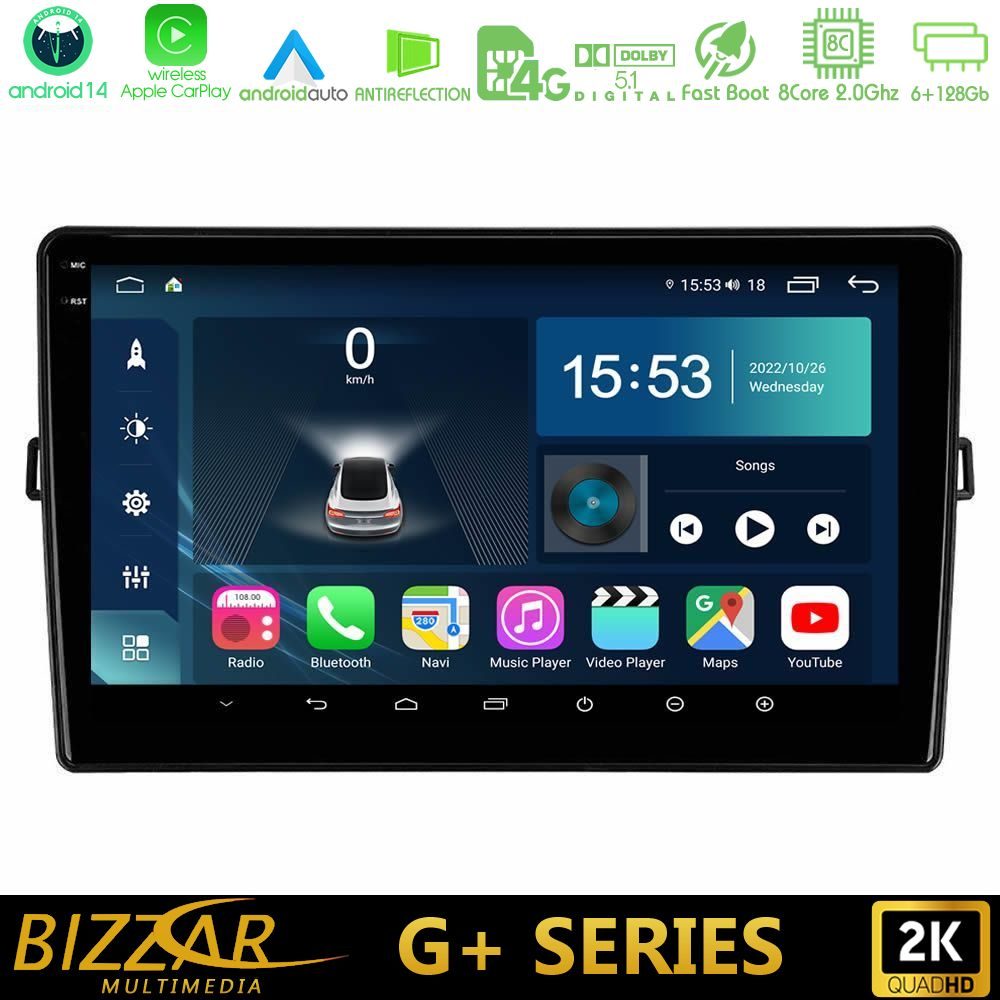 Bizzar G+ Series Toyota Auris 8core Android14 6+128GB Navigation Multimedia Tablet 10"