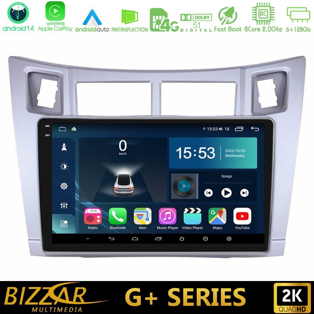 Bizzar G+ Series Toyota Yaris 8core Android14 6+128GB Navigation Multimedia Tablet 9" (Ασημί Χρώμα)
