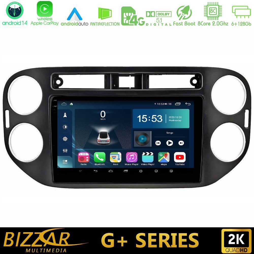 Bizzar G+ Series VW Tiguan (23mm alarm button) 8core Android14 6+128GB Navigation Multimedia Tablet 9"