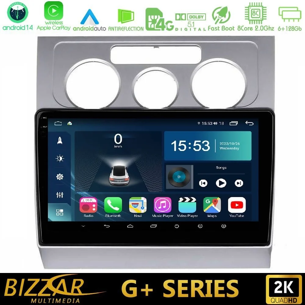 Bizzar G+ Series VW Touran 2003-2011 8Core Android14 6+128GB Navigation Multimedia Tablet 10"