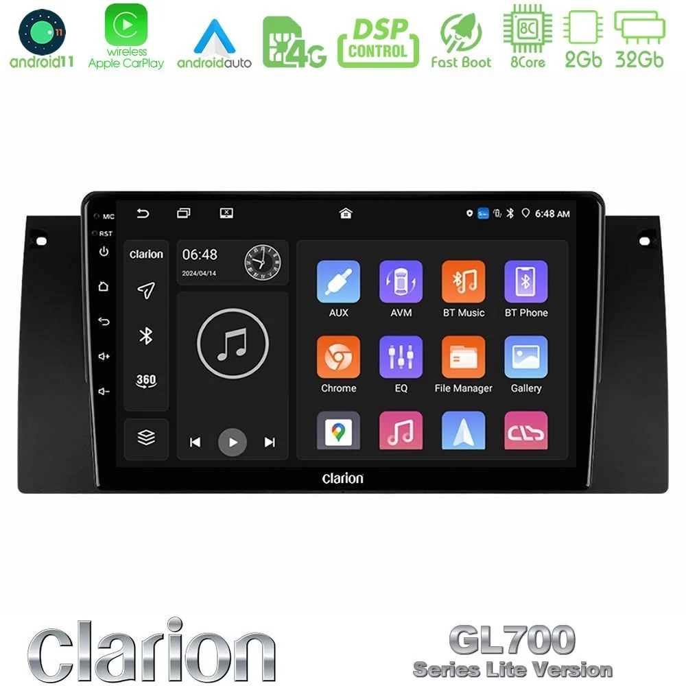 Clarion GL700 Lite Series 8Core Android11 2+32GB BMW 5 Series (E39) / X5 (E53) Navigation Multimedia Tablet 9" Με Carplay & Android Auto