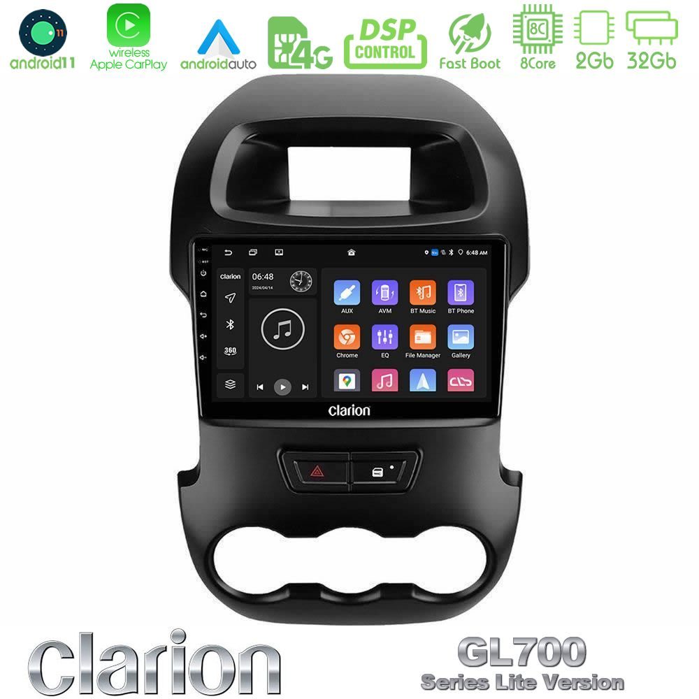Clarion GL700 Lite Series 8Core Android11 2+32GB Ford Ranger 2012-2016 Navigation Multimedia Tablet 9" Με Carplay & Android Auto