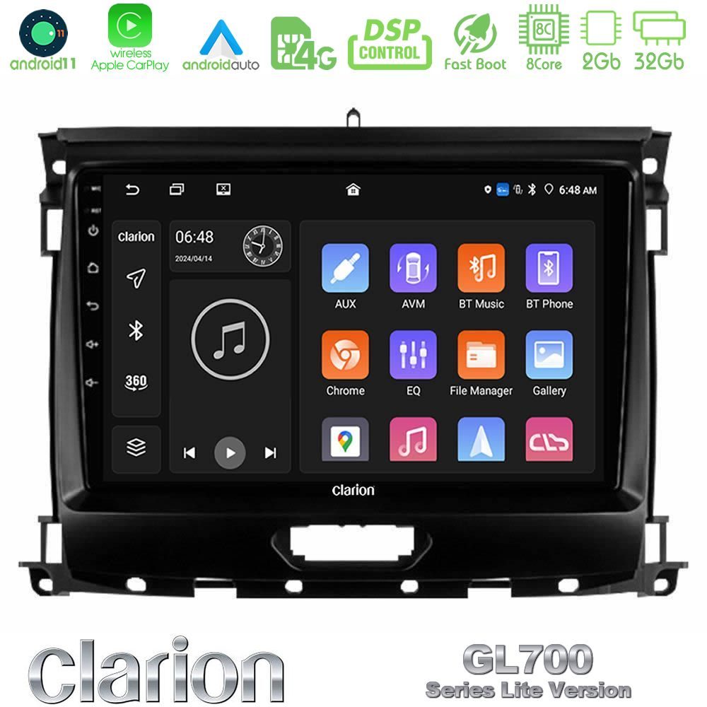 Clarion GL700 Lite Series 8Core Android11 2+32GB Ford Ranger 2017-2022 Navigation Multimedia Tablet 9" Με Carplay & Android Auto