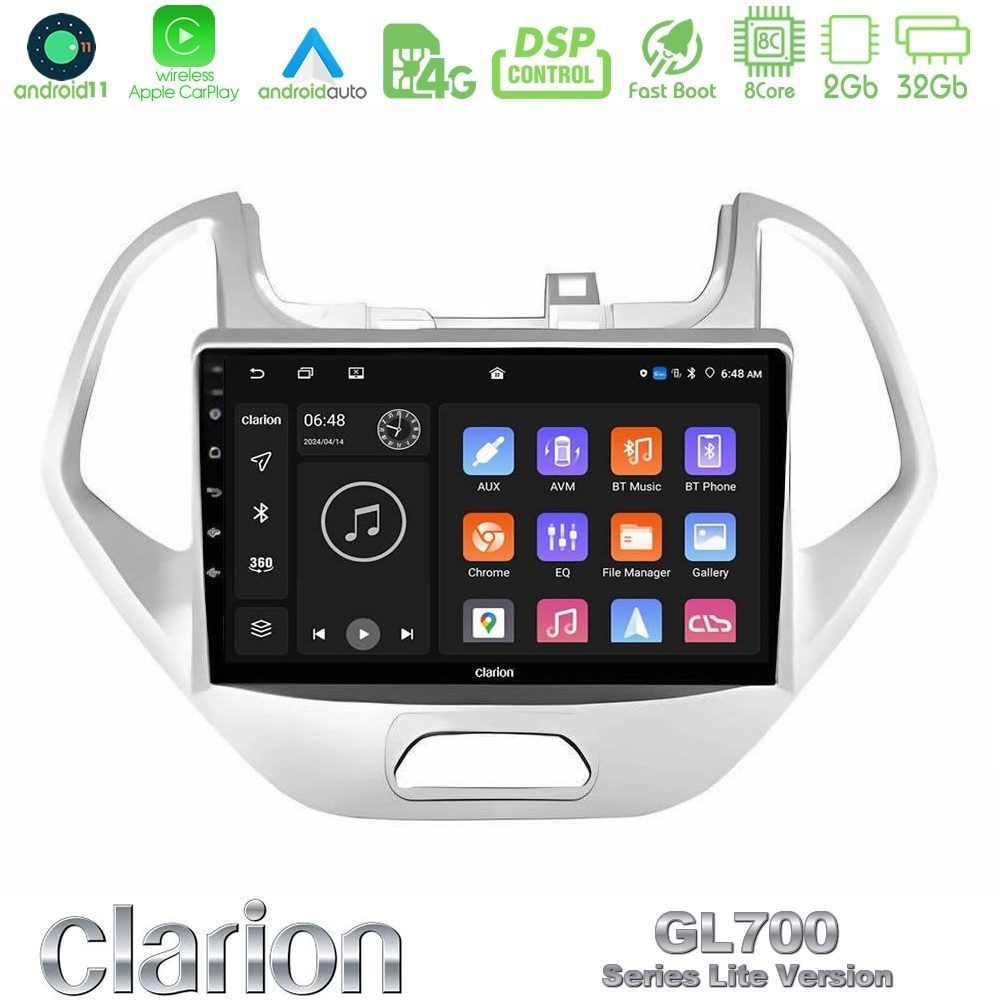 Clarion GL700 Lite Series 8Core Android11 2+32GB Ford KA 2016-2020 Navigation Multimedia Tablet 9" Με Carplay & Android Auto Clarion GL700 Lite Series 8Core Android11 2+32GB Ford KA 2016-2020 Navigation Multimedia Tablet 9" Με Carplay & Android Auto