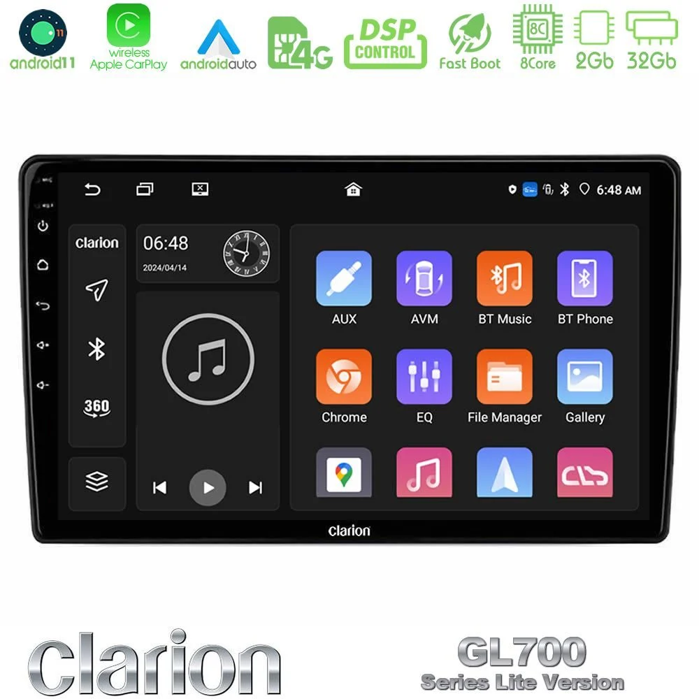 Clarion GL700 Lite Series 8Core Android11 2+32GB Fiat Panda 2003-2012 Navigation Multimedia Tablet 9" Με Carplay & Android Auto