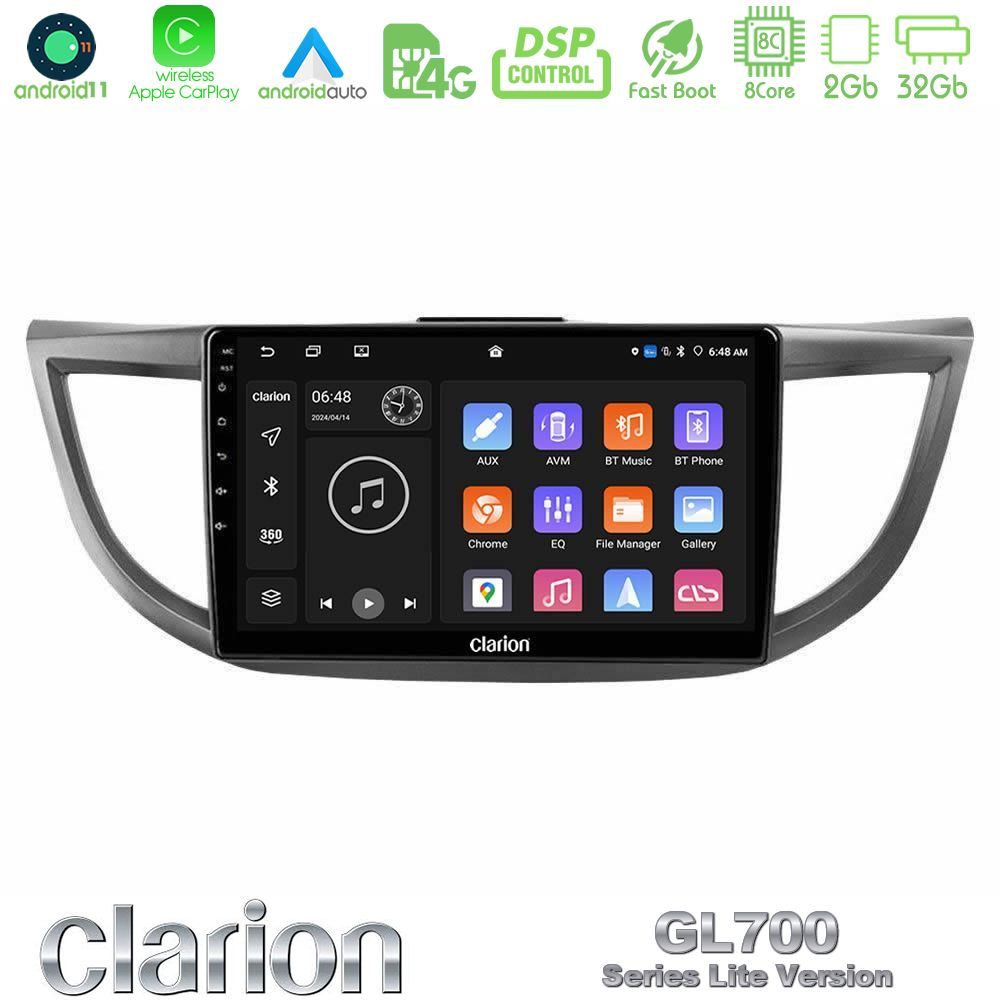 Clarion GL700 Lite Series 8Core Android11 2+32GB Honda CRV 2012-2017 Navigation Multimedia Tablet 9" Με Carplay & Android Auto
