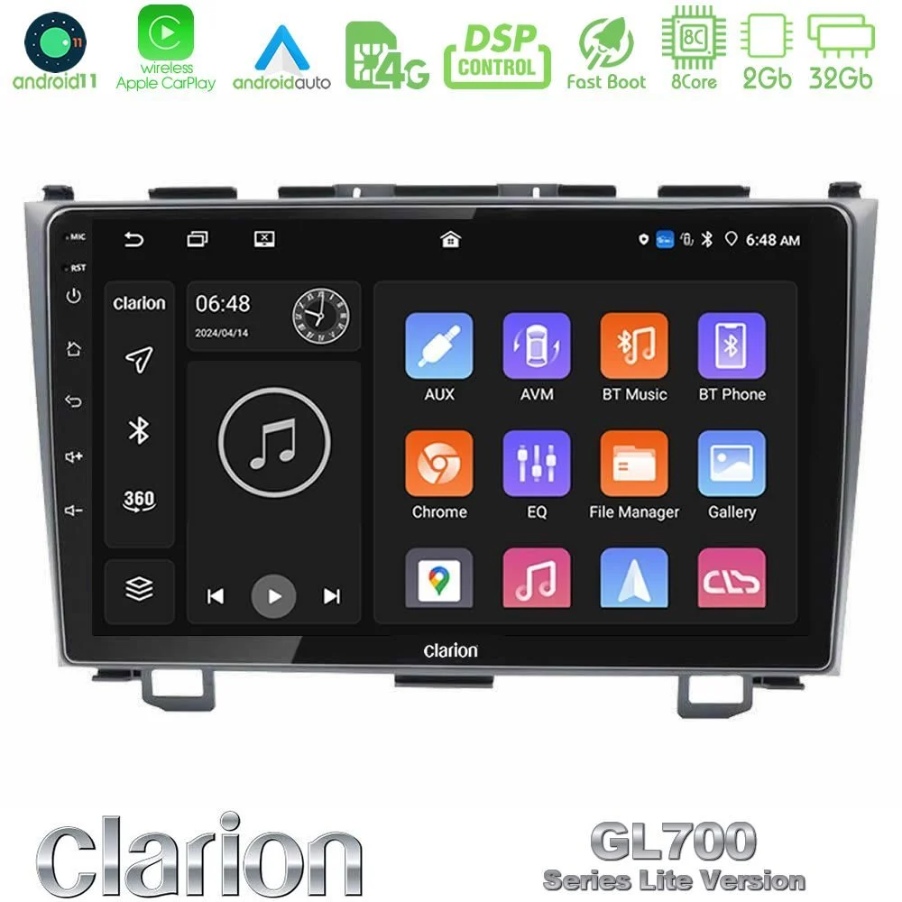 Clarion GL700 Lite Series 8Core Android11 2+32GB Honda CRV Navigation Multimedia Tablet 9" Με Carplay & Android Auto