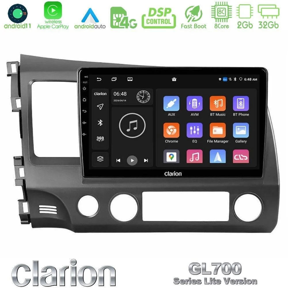 Clarion GL700 Lite Series 8Core Android11 2+32GB Honda Civic 2006-2011 Navigation Multimedia Tablet 10" Με Carplay & Android Auto
