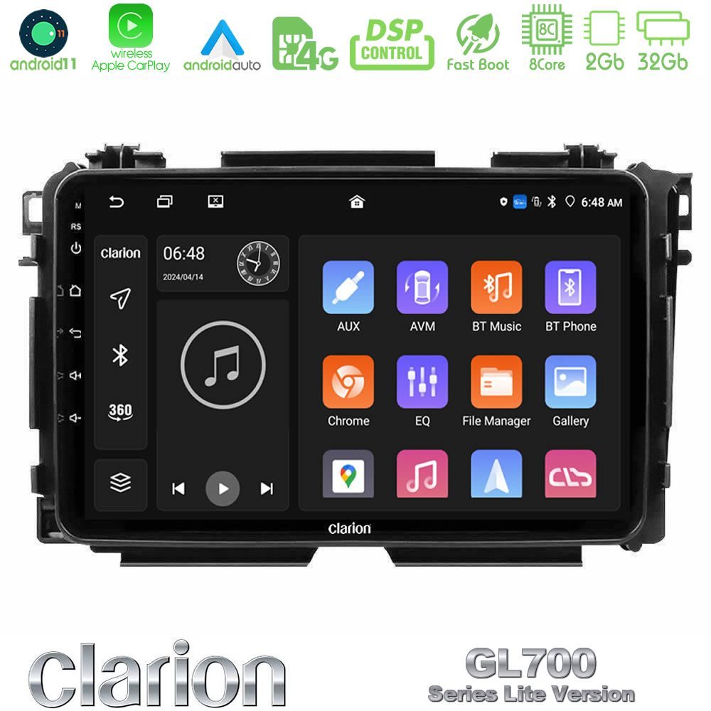 Clarion GL700 Lite Series 8Core Android11 2+32GB Honda HR-V Navigation Multimedia Tablet 9" Με Carplay & Android Auto