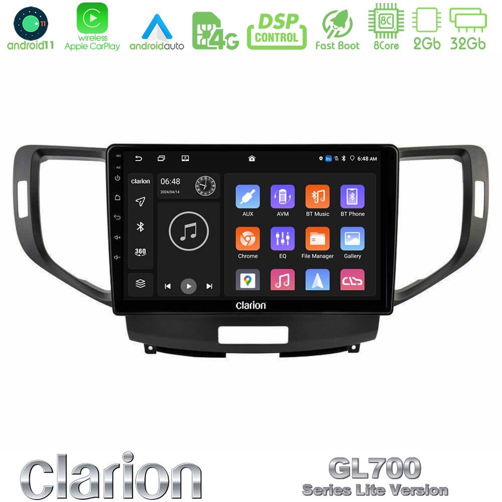 Clarion GL700 Lite Series 8Core Android11 2+32GB Honda Accord 2008-2015 Navigation Multimedia Tablet 9" Με Carplay & Android Auto